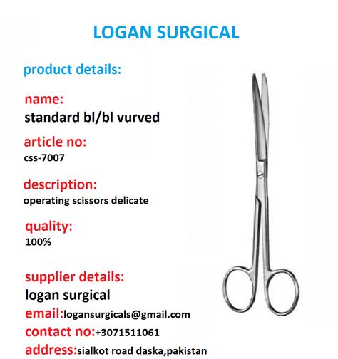 Product details: Name: standard bl/bl curved Article no: css-7007 Description: operating scissors delicate Quality: 100% Supplier details: Logan surgical Email:Logansurgicals@gmail.com Contact no:+923071511061 Whatsapp no:+923071511061 Address: Sialkot, Pakistan #instruments #surgeons #forceps #surgicalinstruments #surgical #medical #hospital #surgicalnurse #surgeon #doctor #healthcare #nurse #operatingroom #dental #surgicalforceps #scrublife #health #dentistry #instruments #surgeons Surgical Instruments Names, Study Nursing, Sialkot Pakistan, Surgeon Doctor, Medical Hospital, Medical School Studying, Scrub Life, Operating Room, Medical Laboratory