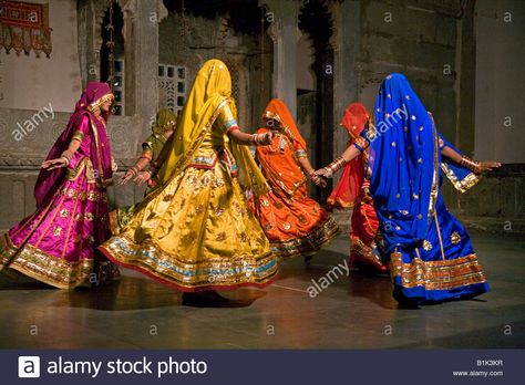 Rajasthani Women Perform A Traditional Dance In Their Colorful Silk Stock Photo… Amazing India, Indian Classical Dance, Indian Art Gallery, Jitterbug, Asian History, Navratri Special, Traditional Dance, Indian Dance, Folk Dance