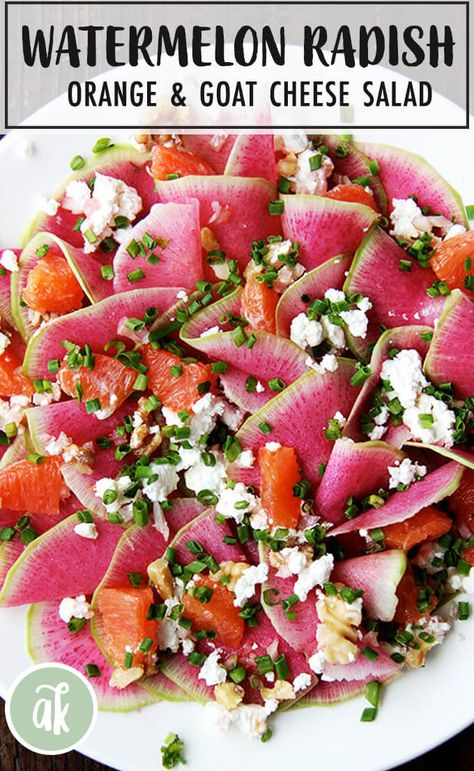 Spring Entrees Dinners, Beets Salad, Cheese Salad Recipes, Watermelon Radish, Radish Recipes, Golden Beets, Radish Salad, Beautiful Salad, Goat Cheese Salad