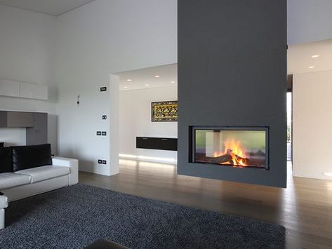 camino a bioetanolo Fireplace Frame, Fireplace Shelves, House Redesign, Double Sided Fireplace, Bedroom Fireplace, Contemporary Fireplace, Tv Decor, Modern Fireplace, Living Room With Fireplace