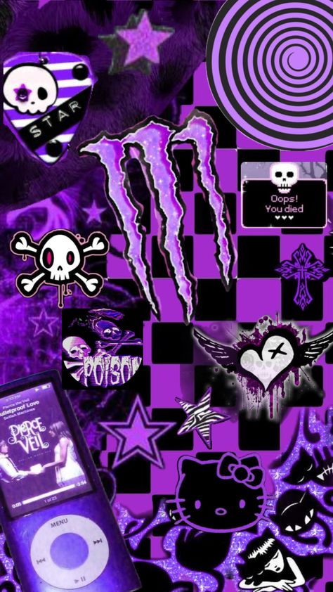 #scene #emo #wallpaper #scenemo #purple #monsterenergy Scene Emo Wallpaper, Scenecore Background, Scenecore Wallpaper, Emo Backgrounds, Emo Scene Aesthetic, Scene Emo Art, Scene Kid Art, Scene 2000s, Scene Icons