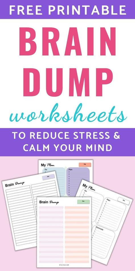 Free printable brain dump worksheets | Business Printable Planner by  Jeanne Swain Happy Planner Brain Dump, Mind Dump Journal Prompts, Brain Dump Worksheet Free Printable, How To Do A Brain Dump, Brain Dump Printable Free, Brain Dump Worksheet, Free Brain Dump Printable, Dopamenu Ideas, Braindump Ideas