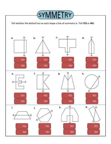 Line Of Symmetry Worksheet, Line Of Symmetry, Math Fractions Worksheets, Symmetry Worksheets, Adjective Worksheet, Grade 6 Math, Math Patterns, Work Sheet, Teaching College