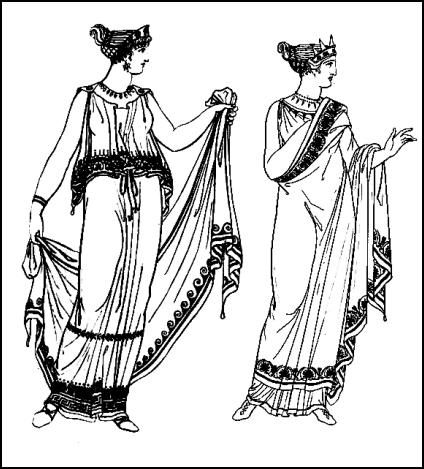 Grecian dress. Feminine Greek chiton costumes worn by women of ancient Greece. Greek Chiton, Ancient Greece Fashion, Ancient Greek Costumes, Ancient Greek Clothing, Greek Hair, Greek Dress, Greek Costume, Greece Fashion, Grecian Dress