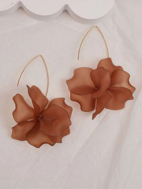 Petal Drop Earrings | SHEIN EUR Diy Earrings Easy, Silk Jewelry, Brown Earrings, Fabric Earrings, Golden Jewelry, Party Earrings, Long Dangle Earrings, Fabric Jewelry, Stylish Jewelry