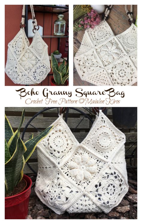 Boho Granny Square Bag Crochet Free Pattern - Crochet & Knitting Crochet Boho Bags Free Patterns, Crochet Granny Square Basket Pattern Free, Crochet Mandala Bag Free Pattern, Crochet Boho Bag Pattern Free Granny Squares, Boho Bag Crochet Pattern, Crochet Pouch Bag Pattern, Granny Square Bag Crochet Pattern Free, Crochet Granny Bag Pattern Free, Crocheted Granny Square Bag