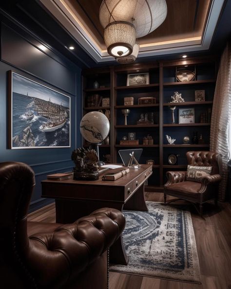 Nautical Homesteads 🛟 EP VI: Study room Variations Comment your fav slide 💙 | Instagram Home Office Desk Ideas, Office Desk Ideas, Home Library Rooms, Home Office Design Ideas, Bedroom Seating Area, Office Design Ideas, Small Home Offices, Home Library Design, Home Libraries