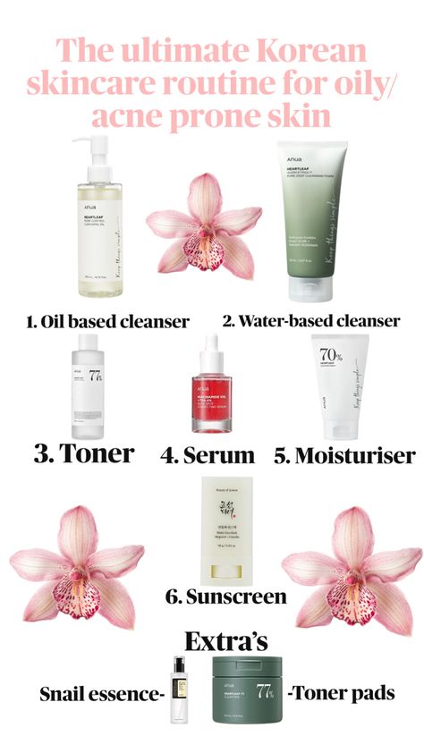 Korean skincare routine for acne and specific Korean products that work for oily skin Acne Skin Routine, Skincare Routine For Acne, Skincare For Combination Skin, Oily Skin Makeup, Oily Acne Prone Skin, Korean Skin Care Secrets, Mekap Mata, Skincare For Oily Skin, Oily Skin Acne