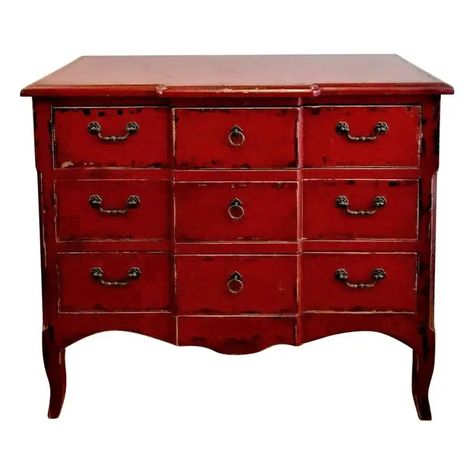 Italian Red Lacquer Commode Chest of Drawers For Sale at 1stDibs Red Distressed Furniture, Red Painted Furniture, Red Dresser, Painted Chest Of Drawers, Cane Bed, Antique Coffee Tables, Painted Chest, Commode Chest, Bedroom Red