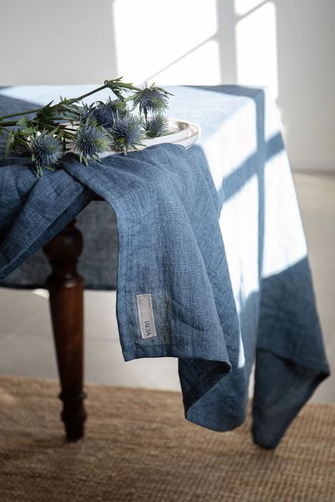 Stonewashed Linen Tablecloth in Navy Blue Melange/dark Blue Softened Linen Tablecloth/dinner Tablecloth in Linen Denim/free Shipping - Etsy South Africa Simple Edges, Blue Linen Tablecloth, Navy Tablecloth, Blue Linen Napkins, Dark Slate Blue, Understated Luxury, Square Tablecloth, Blue Table, Navy Linen