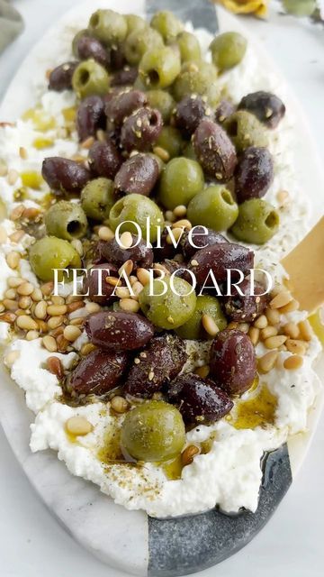 Olive Feta Board, Feta Board, Whipped Feta, Party Food Platters, Charcuterie Recipes, Think Food, Green Olives, Kalamata Olives, Plain Yogurt