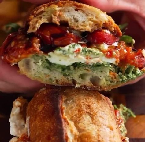 Stanley Tucci Recipes 🍝🍛🌭🍕 | Burrata Caprese Sandwich with Cherry Tomato Confit | Facebook Cherry Tomato Confit, Burrata Caprese, Tomato Confit, Confit Recipes, Easy French Toast, French Toast Bites, Cinnamon Roll French, Cinnamon Roll French Toast, Caprese Sandwich