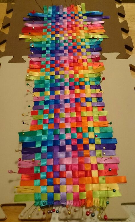 Rainbow ribbon weaving | Littlelixie ... Weaving With Ribbon, Weaving Projects Ideas, Ribbon Weaving, File Decoration Ideas, Textiles Sketchbook, Diy Rope Basket, Beautiful Stars, Trim Ideas, Ribbon Ideas