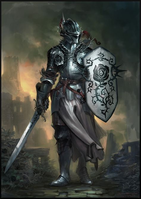 ArtStation - Knight of The Black rose, Yann Blomquist Fantasy Paladin, Illustration Fantasy, Armadura Medieval, 다크 판타지, Knight Art, Knight Armor, Dungeons And Dragons Characters, Blackest Knight, Fantasy Armor