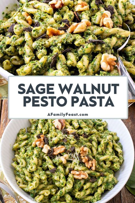 Pesto With Walnuts Recipes, Pasta Noodle Types, Walnut Pesto Pasta, Sage Pesto, Family Feast Recipes, Homemade Pesto Recipe, Pasta Party, Walnut Pesto, Fresh Sage