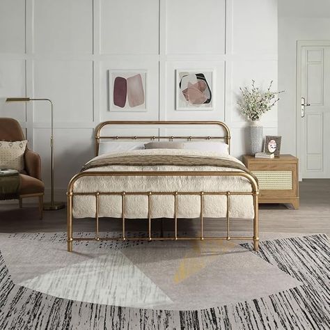 SlumberWorx TEWIN VINTAGE HOSPITAL ANTIQUE BRASS METAL BED FRAME - SINGLE/SMALL DOUBLE/DOUBLE/KING SIZE WITH MATTRESS OPTIONS (With 20cm Deep Pocket Spring Comfort Foam Mattress, Small Double) : Amazon.co.uk: Home & Kitchen