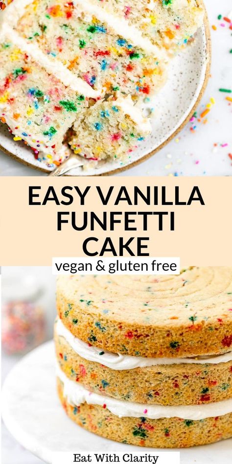 Gluten Free Dairy Free Funfetti Cake, Egg Free Funfetti Cake, Dairy Free Gluten Free Birthday Cake, Vegan And Gluten Free Cake Recipes, Gf Df Birthday Cake, Vegan Paleo Cake, Dairy Free Confetti Cake, Gluten Dairy Free Birthday Cake, Gluten Free Vegan Vanilla Cake