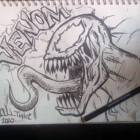 Venom Drawing Pencil Sketch, Venom Line Art, Venom Watercolor, Venom Doodle, Mcu Drawings, Venom Drawing Sketch, Venom Drawing Easy, Venom Concept Art, Venom Painting