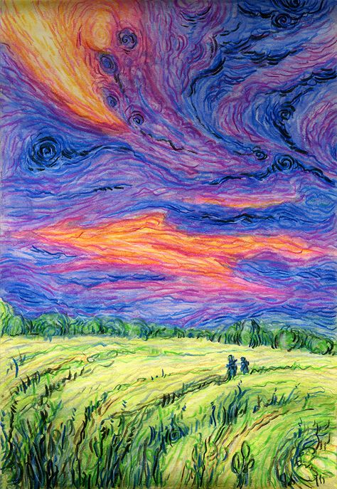 Thunderstorm premonition drawing impressionism Croquis, Impressionist Art Colored Pencil, Abstract Art With Pencil Colours, Colored Pencil Impressionist, Art Colored Pencil Drawings, Block Drawing Art, Pretty Colored Pencil Drawings, Art Color Pencil Drawings, Pencil Art Drawings Color