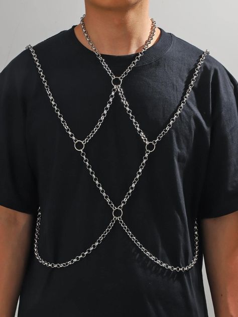 Mens Chainmail Jewelry, Chain Body Harness Men, Body Chains Men, Men Body Jewelry, Chain Harness Men, Harness For Men, Body Jewelry Men, Chain Outfit, Circle Decor