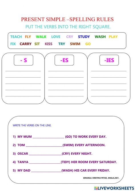 Present Simple Rules, Spelling For Kids, Regular And Irregular Verbs, Simple Past Tense, Simple Present, Spelling Rules, Simple Rules, Interactive Activities, School Subjects