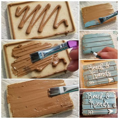 Wood Grain Decorated Cookies, Wood Sign Cookies Decorated, Royal Icing Wood Effect, Rustic Cookies Decorated, Wood Grain Cookies, Cookie Techniques, Beach Cookies, Valentine Sugar Cookies, Wood Cookies