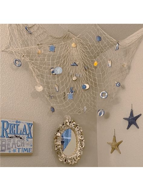 Blue  Collar  Wood   Embellished   Home Decor Natal, Sea Themed Furniture, Ocean Decor Party, Sea Themed Decorations, Ocean Themed Room Ideas, Sea Inspired Bedroom, Ocean Themed Bachelorette Party, Under Sea Decorations, Ocean Themed Decor