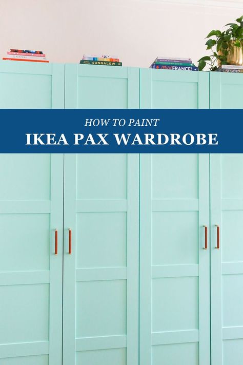 painted ikea pax wardrobe styled in a bedroom Ikea Pax Wardrobe Hack, Pax Wardrobe Hack, Paint Ikea Furniture, Wardrobe Unit, Painting Ikea Furniture, Ikea Wardrobe, Ikea Pax Wardrobe, Pax Wardrobe, Learn How To Paint