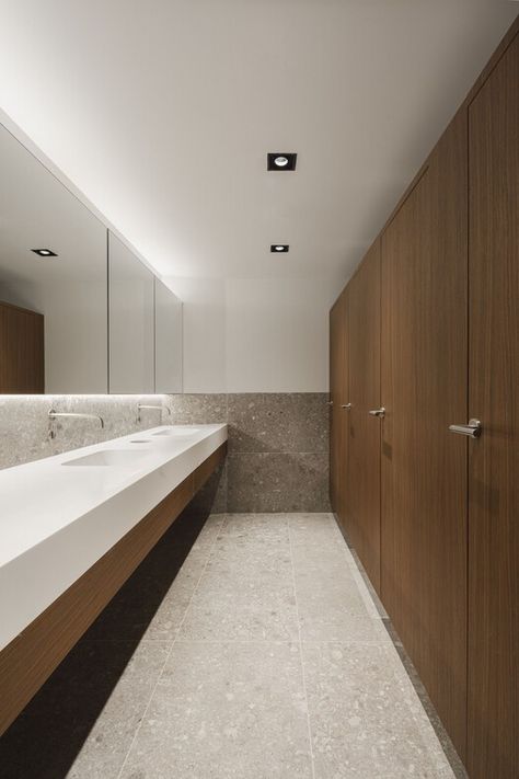 Refurbishment of BBVA Bank Headquarters / Miriam Castells | ArchDaily Office Bathroom Design, Public Restroom Design, Commercial Bathroom Designs, All Gender Restroom, Ladies Bathroom, Commercial Toilet, Wc Design, Restroom Design, Public Bathrooms