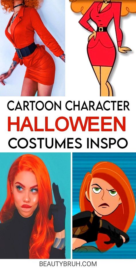 Halloween Costume Inspo based off your favorite cartoon character! #halloween Iconic Redheads Halloween, Sarah Bellum Costume, 90s Movie Characters Women, Old Cartoon Costumes, Best Brunette Halloween Costumes, Orange Costume Ideas Women, Thick Halloween Costumes, Long Dark Hair Costume Ideas, Halloween Costume Idea Women