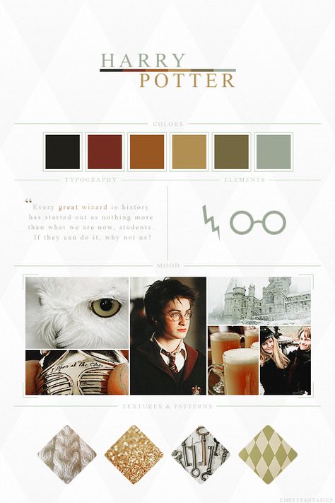 Character Mood Boards   Harry Potter - Harry Potter Series Harry Potter Color Palette, Character Mood Boards, Harry Potter Colors, Harry Potter Poster, Festa Harry Potter, Yer A Wizard Harry, Mood And Tone, Harry Potter Aesthetic, Harry Potter Obsession