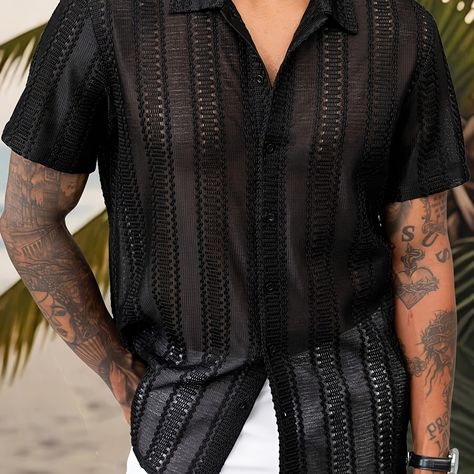 Faster shipping. Better service,Amazon,Tiktok,AliExpress,Shein Manche, See Threw Shirt Outfit, Lace Shirt Men, Hawaiian Party Outfit, Black Mesh Shirt, Black Top Outfit, Rave Outfits Men, Techno Outfit, Classy Outfits Men