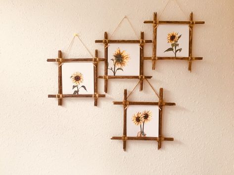 Wood Flower Stand, Cadre Photo Diy, Wood Collage, Bamboo Diy, Driftwood Frame, Frame Collage, 4x6 Frames, 5x7 Frame, Bamboo Decor