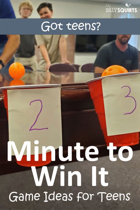 30 Easy and fun Minute to Win It games for teens - My Silly Squirts Teen Minute To Win It Games, Youth Group Games Indoor, Easy Party Games, Christmas Party Games For Kids, Balloon Games, Plant Styling, Teen Party Games, New Year's Games, Cup Games