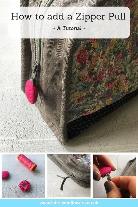 Tutorial - how to add zipper pulls to the (Not So) Little Zippy Pouch using mini macarons by fabricandflowers | Sonia Spence Fabric Zipper Pulls Diy, Zipper Tags Diy, Diy Zipper Pulls, Zipper Pulls Ideas, Zipper Pulls Diy, Zipper Pouch With Tabs Tutorial, How To Put On A Zipper Pull, Sewing Zippers In Bags, How To Sew A Recessed Zipper On A Bag