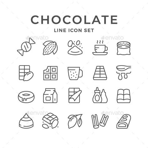 Set Line Icons of Chocolate and Cacao - Man-made objects Objects Chocolate Business Ideas, Dessert Donut, Cup Dessert, Chocolate Line, Cafe Menu Design, Case Study Design, Illustrator Design Tutorial, Icon Sets, Line Art Vector