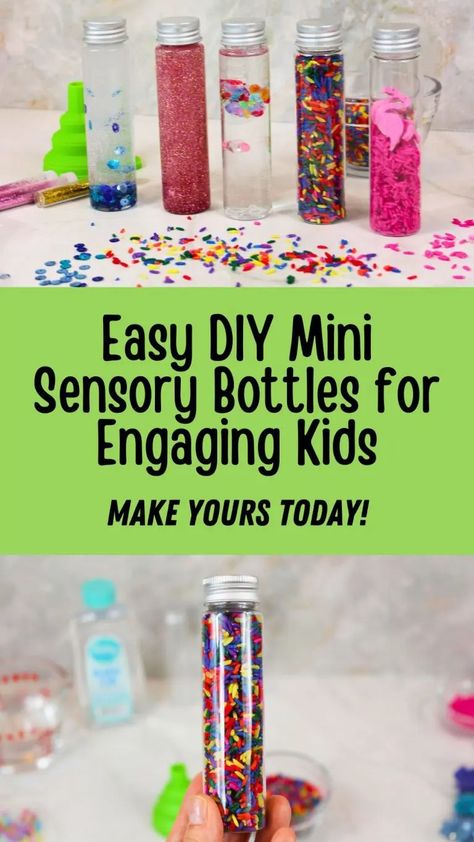 Easy DIY Mini Sensory Bottles for Engaging Kids Best Diy Sensory Bottles, Sencery Activity For Kids, Sensory Bottles Diy, Sensory Bottle Ideas, Baby Sensory Bottles, Diy Sensory Bottles, Sensory Bottles For Toddlers, Calming Bottle, Toddler Bottles