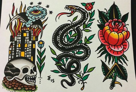 Sam ricketts, Swindon Tattoo Flash Book, Sam Tattoo, Traditional Style Tattoo, Dinosaur Tattoos, Tattoos Mandala, Epic Tattoo, Jellyfish Tattoo, Traditional Tattoo Sleeve, Tattoo Flash Sheet