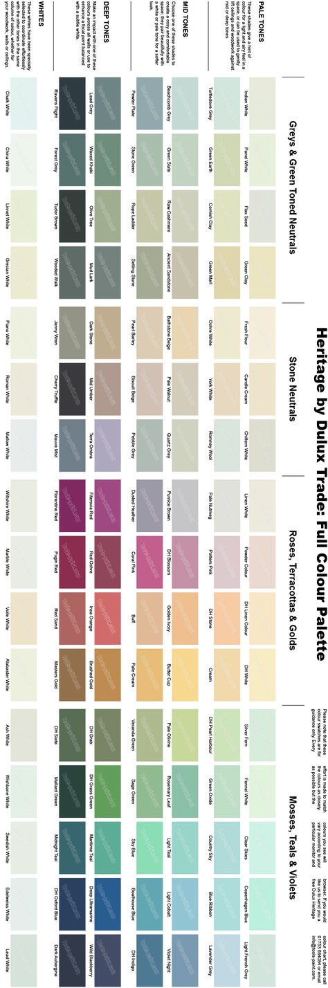 Dulux Heritage colour chart - full range of 112 colours. Deluxe Heritage Colours, Dulux Heritage Paint Colours, Georgian Colour Palette, Delux Paint Colours, Davies Paint Color Chart Philippines, Plascon Paint Colours Interiors, Heritage Colour Palette, Colour Chart Paint, Dulux Colour Schemes