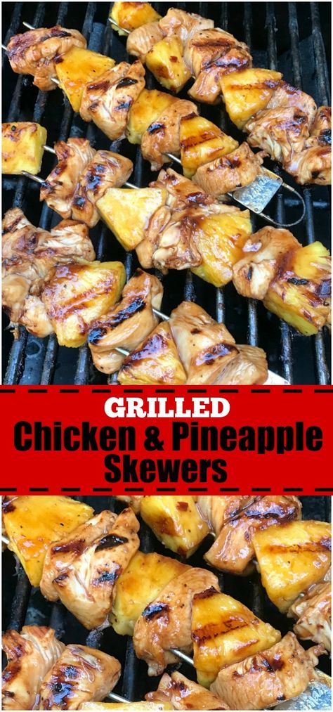 Grilled Chicken And Pineapple, Pineapple Skewers, Chicken And Pineapple, Grilled Pineapple Chicken, Cabin Food, Pineapple Skewer, Chicken Pineapple, A Southern Soul, Pineapple Ginger