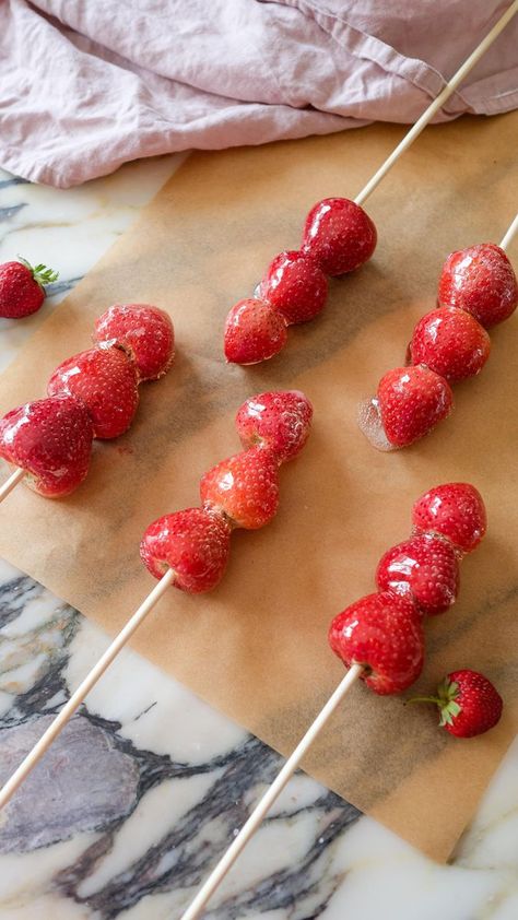 If you’ve never tried strawberry tanghulu (candied strawberries), this is your sign 🍓✨ @sabrinastavenjord Recipe: https://www.foodnetwork.ca/recipe/chinese-candied-strawberries-tanghulu/ #tanghulu #recipe #strawberrytanghulu #candiedstrawberries #asmr | Food Network Canada Tanghulu Recipe, Strawberry Tanghulu, Candied Strawberries, Fruit Cake Design, Chinese Candy, Strawberry Treats, Fruit Tart Recipe, Lemon Squares, Asmr Food