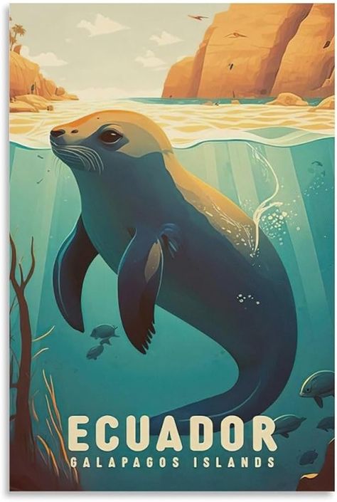 Amazon.com: MOMCH Ecuador Galapagos Island Vintage Travel Posters Baby Seal Wall Art Canvas Modern Posters Prints Painting Pictures, Wall Decor for Wall Office Home Living Room Bedroom Decor Gifts, Unframe-style: Posters & Prints Galapagos Islands, Modern Posters, Galapagos Island, Pictures Wall Decor, Wall Office, Painting Pictures, Baby Seal, Pictures Wall, Room Bedroom Decor