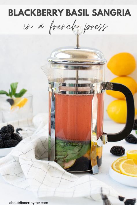 French Press Cocktails, Basil Sangria, French Press Recipes, Adult Beverages Recipes, Summer Flavors, Ready To Drink, Recipes Appetizers And Snacks, Drinks Alcohol Recipes, Hot Day