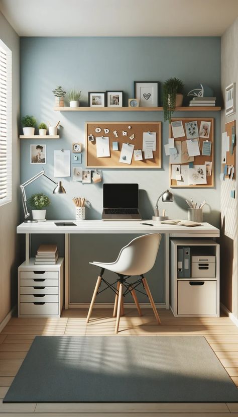 21 Inspiring Office Decor Ideas to Elevate Your Workspace 🌟🏢 Window With Blinds, Small Filing Cabinet, Large Wooden Desk, Industrial Style Office, Simple Rug, Inspiring Office, Bedroom Workspace, Functional Office, Small Seating Area