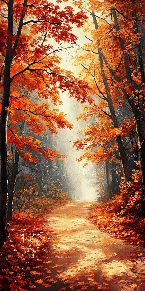 How To Paint Autumn Trees, Pretty Fall Pictures, Facebook Cover Photos Inspirational, Autumn Pics, Fall Landscapes, Autumn Landscape Painting, Different Trees, Tree Autumn, Autumn Leaves Art