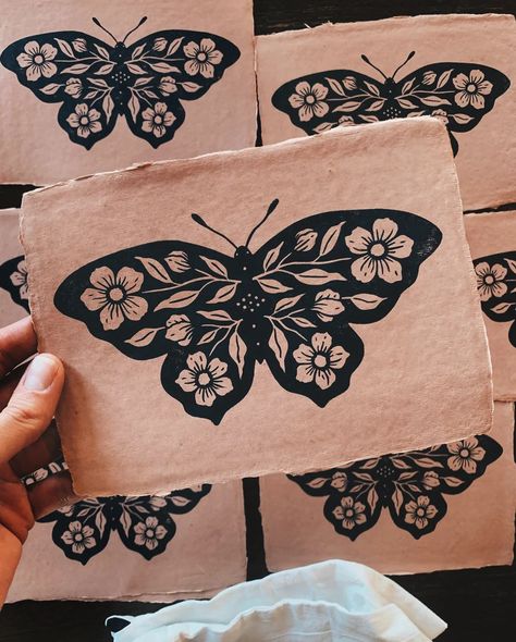 Butterfly Block, Lino Art, Lino Printing, Linocut Art, Lino Cut, Floral Butterfly, Lino Print, Block Printing, Linocut Prints