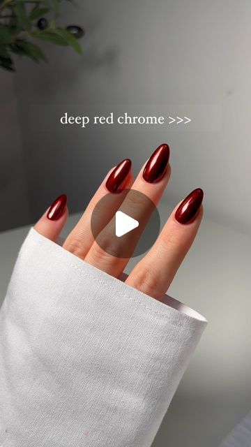 Jessica White on Instagram: "obsessed with this super dark red chrome @opinailsuk The Thrill of Brazil @glitterplanetuk chrome #nails #nailreel #nailinspo #nailtrends #nailswatch #nailpainting #nailasmr #asmr #satisfying #satisfyingvideos #trending #trendingreels #nailcolour #opi #askforopi" Red Black Chrome Nails, Red Chrome Nails Short, Red Chrome Acrylic Nails, Dark Red Nails With Chrome, Cranberry Chrome Nails, Deep Red Chrome Nails, Cherry Red Chrome Nails, Wine Chrome Nails, Chrome Nails Dark