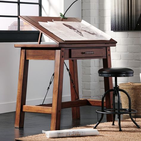 Signature Design by Ashley Shayneville Counter Height Drafting Desk | from hayneedle.com Wood Drafting Table, Art Desks, Artist Desk, Drawing Desk, Art Studio Room, Drafting Table, Art Studio At Home, Drawing Table, Art Desk