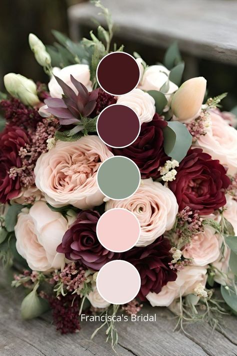 Wedding Colors For Each Season, June Wedding Colour Schemes, Sage And Berry Color Schemes, Outdoor Wedding Colour Schemes, Bridal Party Colours Color Schemes, Wedding Winter Colors Colour Palettes, Cream And Mauve Wedding, Wedding Colours Scheme, Colors That Go With Eucalyptus Green