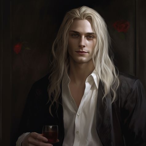 White Hair Knight Male, White Hair Long Men, Long Hair Vampire Male, White Hair Dnd Character Male, Blond Vampire Male, White Hair Vampire Male, White Haired Man Art, Male Character White Hair, White Haired Elf Man